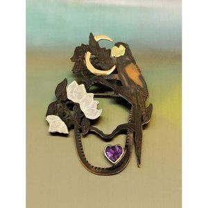 Pat Garrett Gold Copper Parrot Flower Pin Brooch Women's